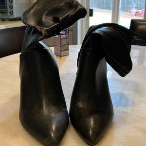 Women’s size 7 1/2 black wedge boots, mid calf